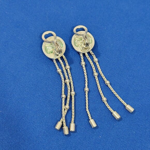 Silver-Tone Dangling Ball Tassel Earrings With Clip-On Backing - Picture 2 of 4